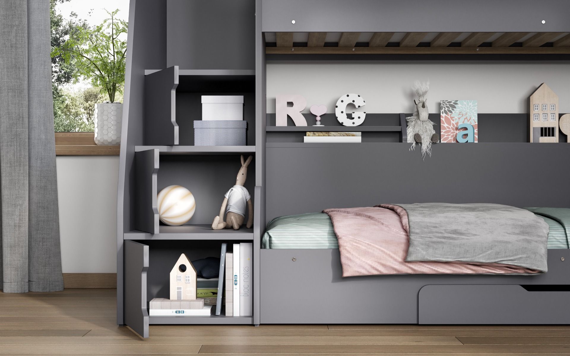 Flair Slick Staircase Triple Bunk Bed with Storage