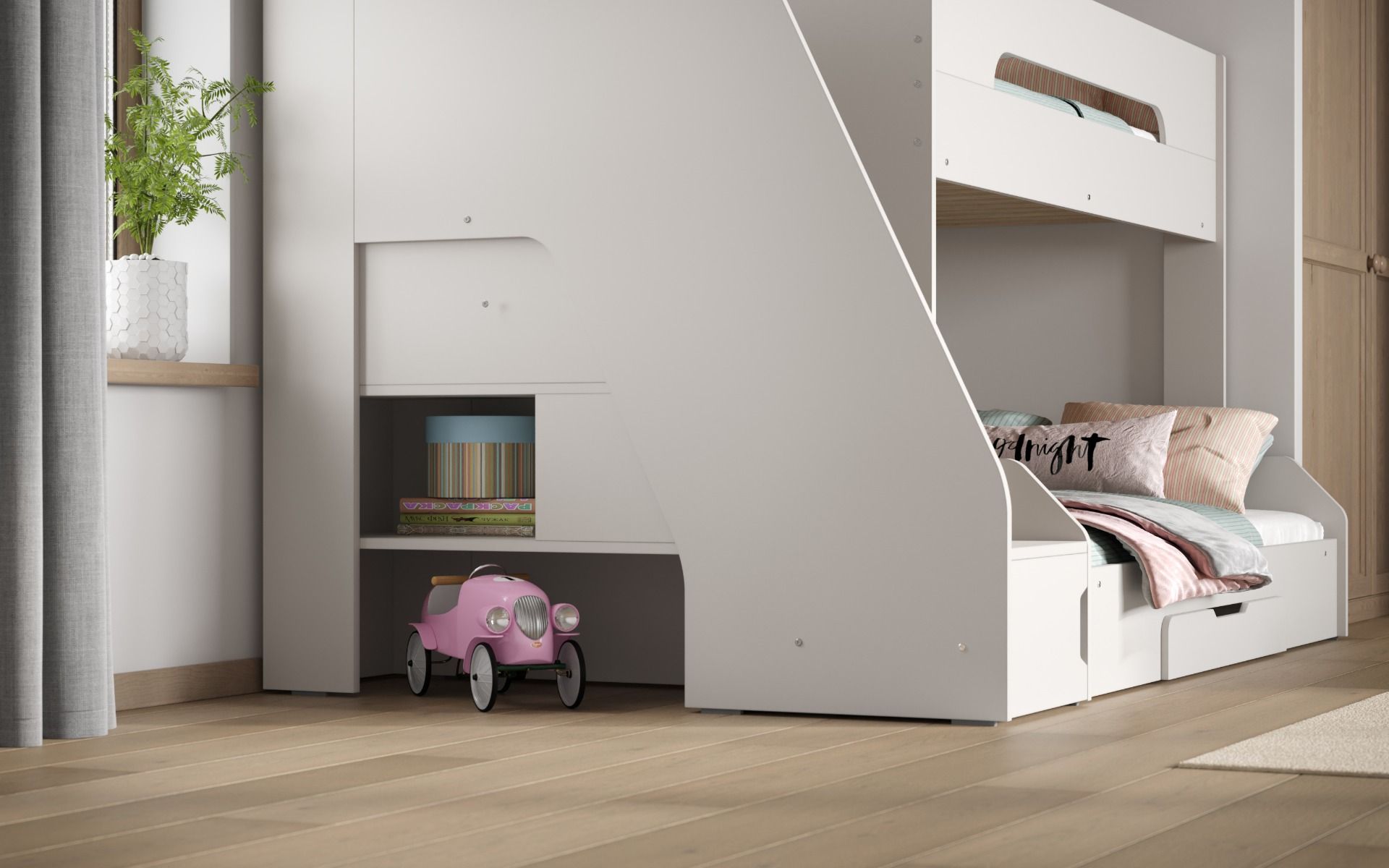 Flair Slick Staircase Triple Bunk Bed with Storage