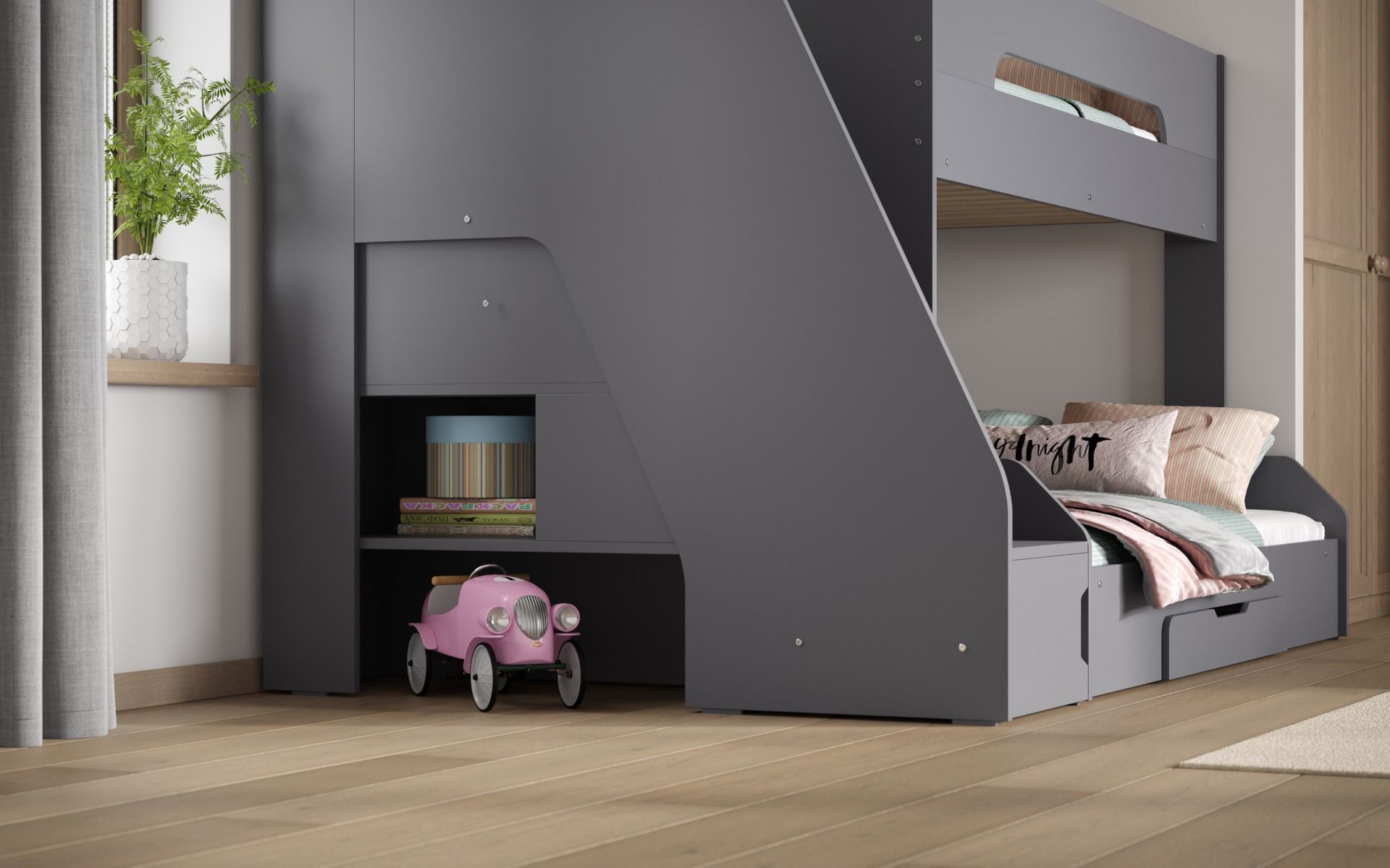 Flair Slick Staircase Triple Bunk Bed with Storage