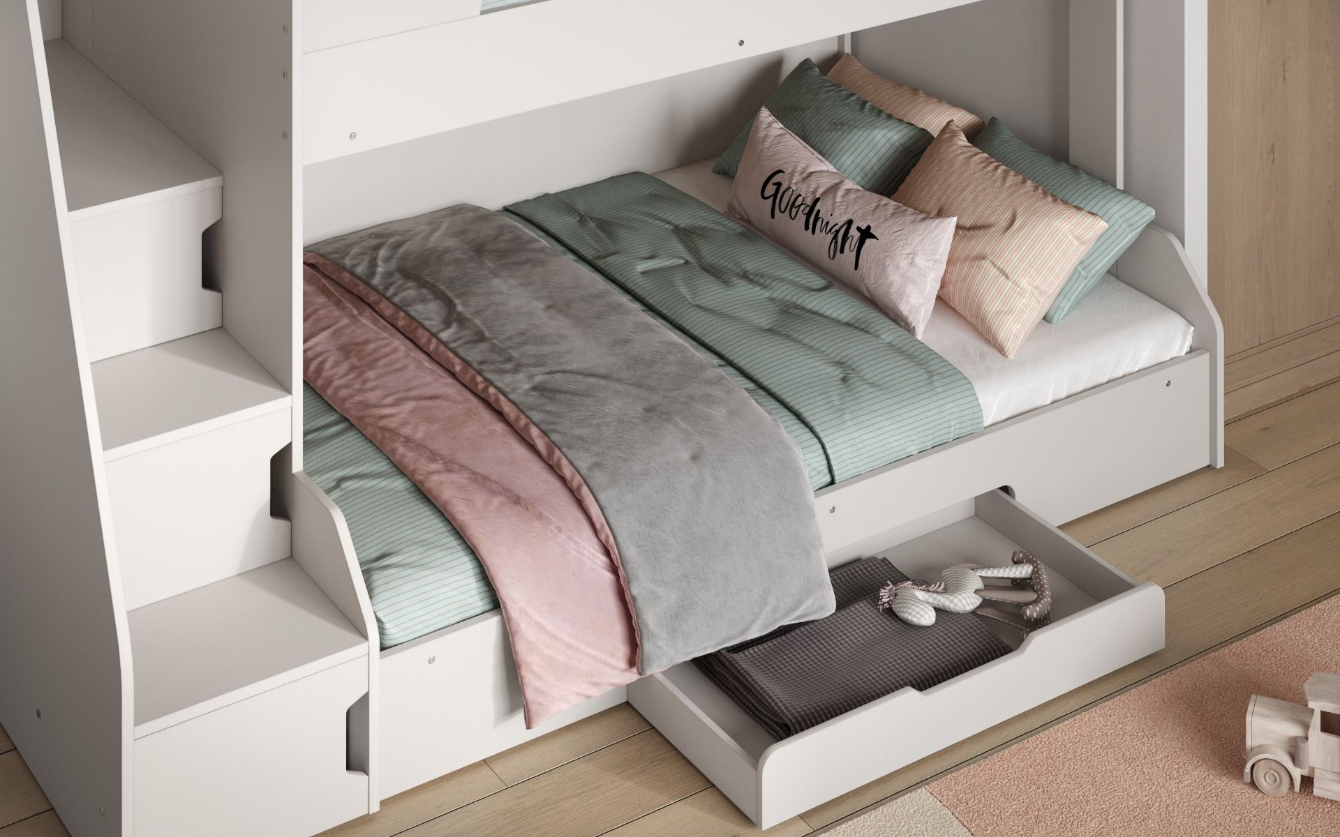 Flair Slick Staircase Triple Bunk Bed with Storage