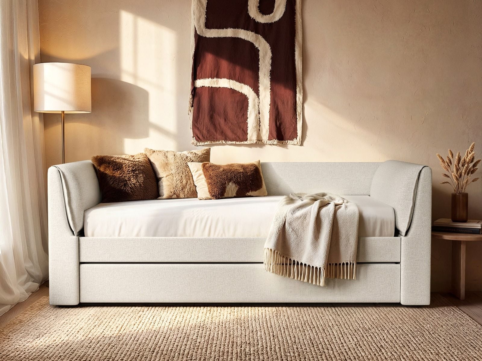 Flair Max Day Bed with Trundle Cream Chenille
