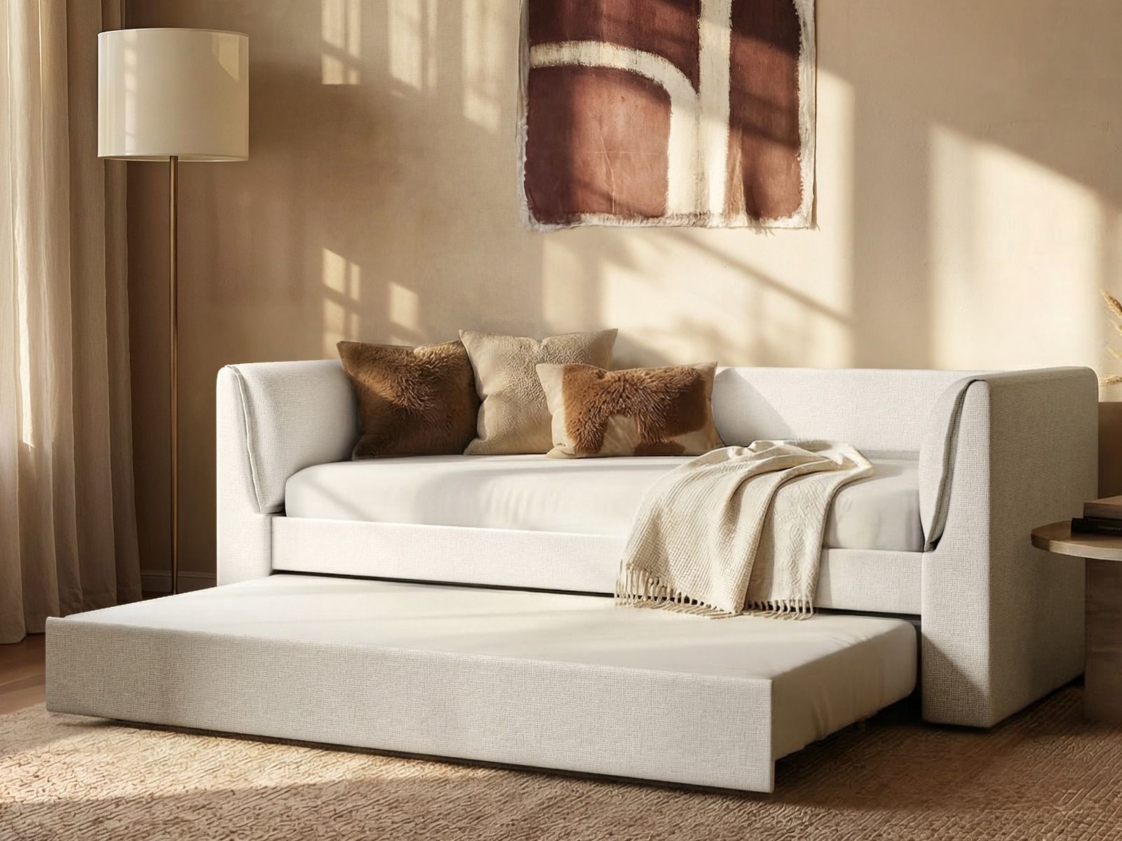 Flair Max Day Bed with Trundle Cream Chenille