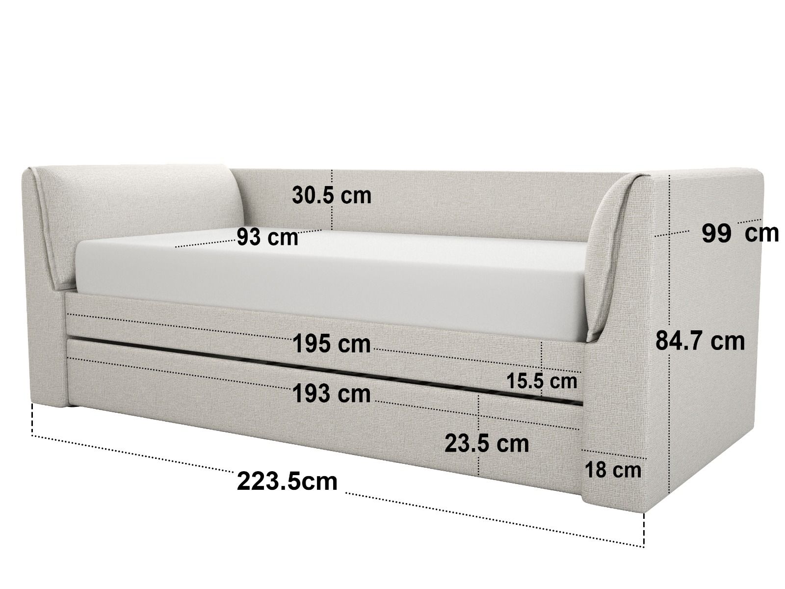 Flair Max Day Bed with Trundle Cream Chenille
