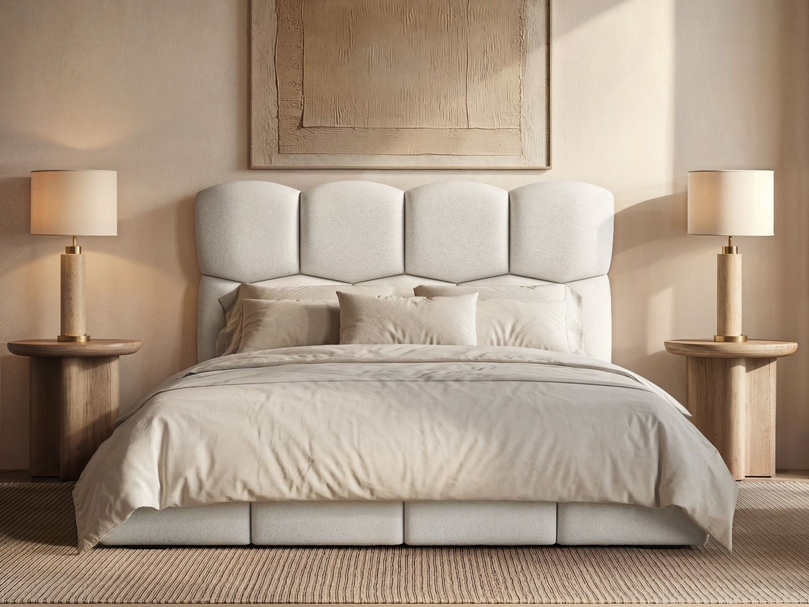 SOLACE+CO Irma Marshmallow Bed Frame Cream Chenille