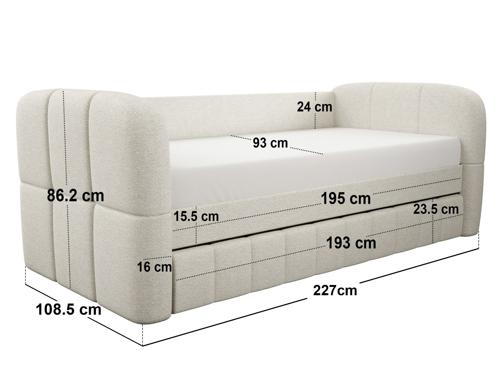 Flair Livia Day Bed with Trundle Cream Chenille