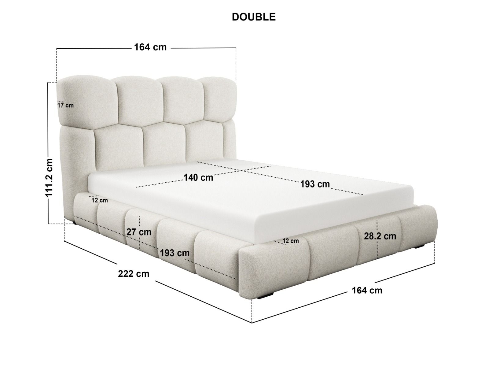 SOLACE+CO Irma Marshmallow Bed Frame Cream Chenille