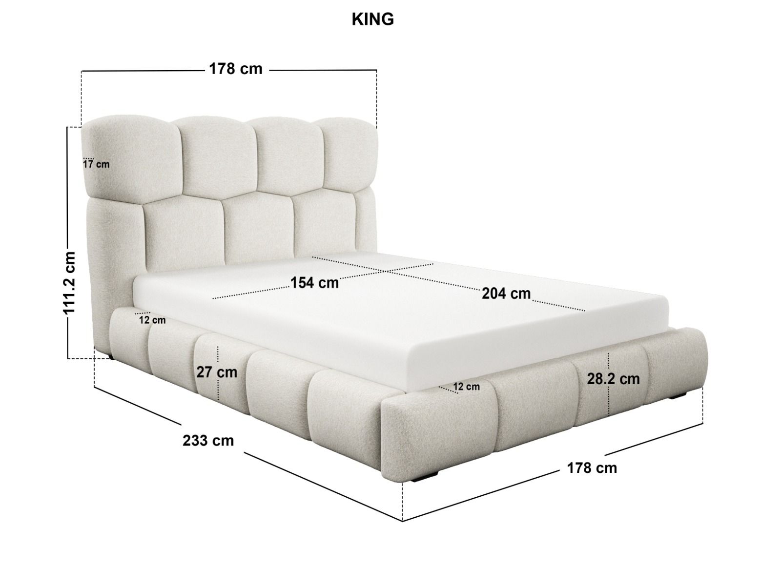 SOLACE+CO Irma Marshmallow Bed Frame Cream Chenille