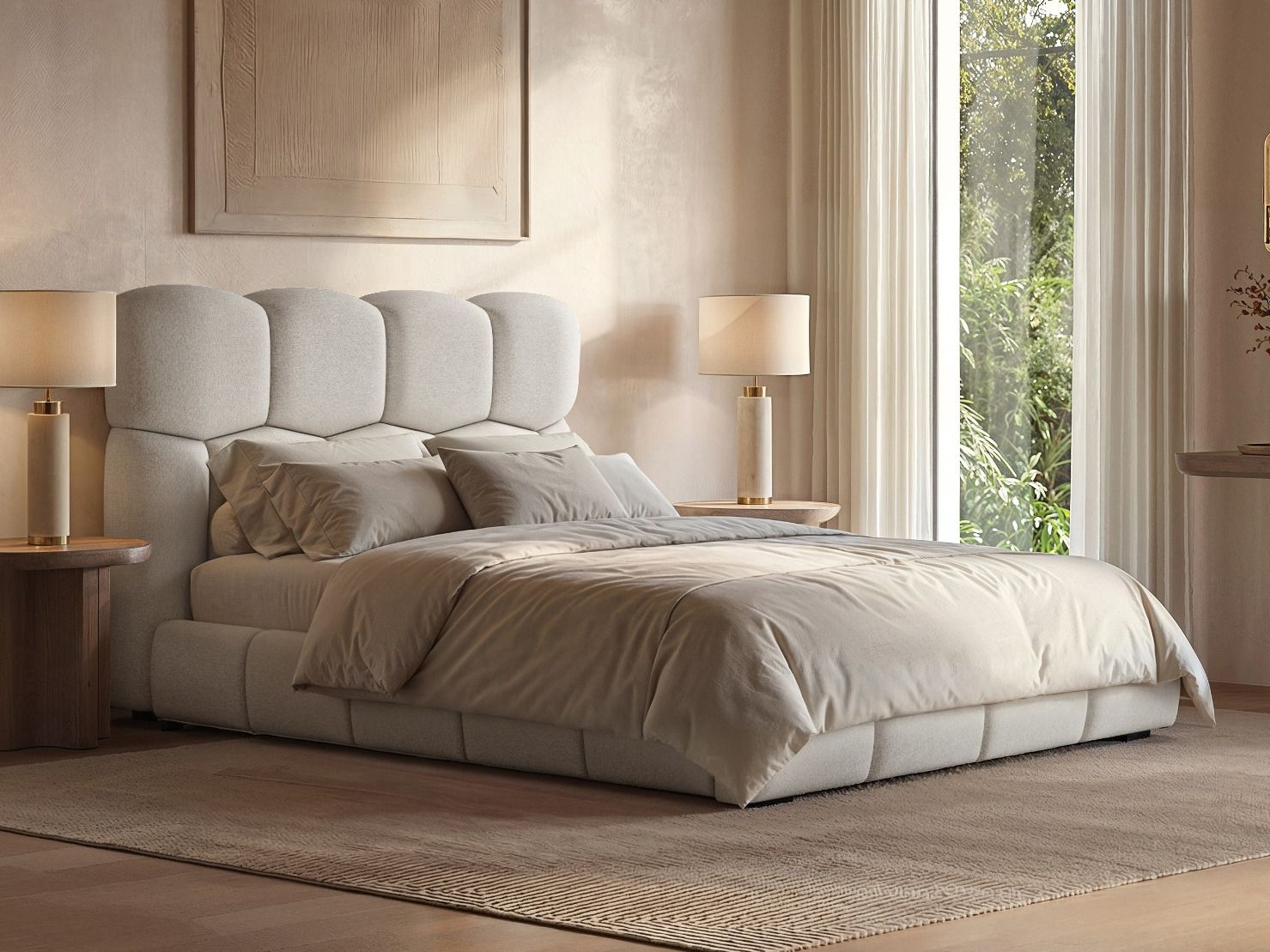 SOLACE+CO Irma Marshmallow Bed Frame Cream Chenille