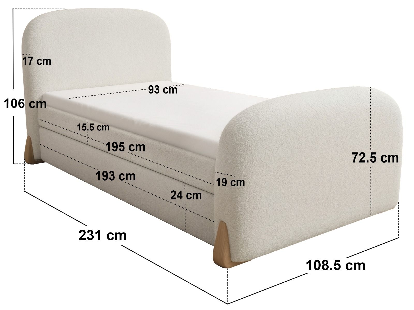 Flair Ines Single Bed with Trundle Cream Boucle