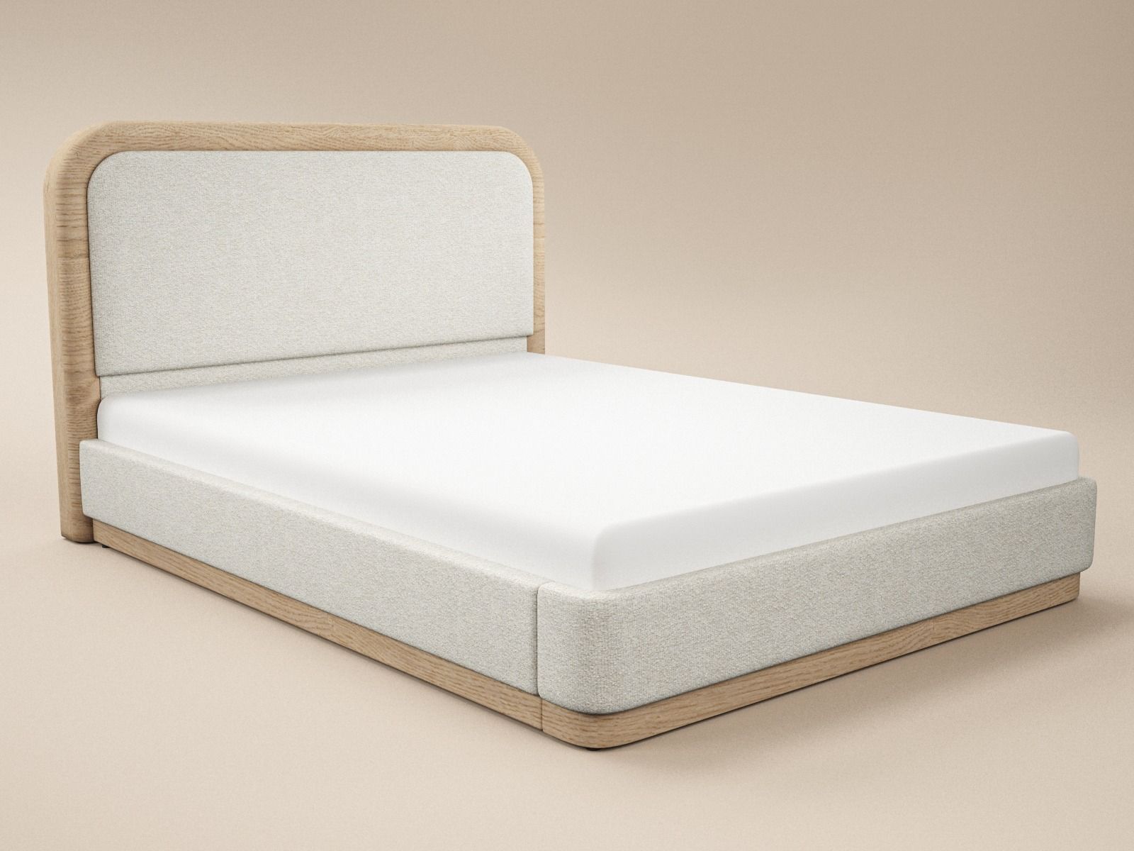 SOLACE+CO Gabriela Wooden Bed Frame Cream Chenille