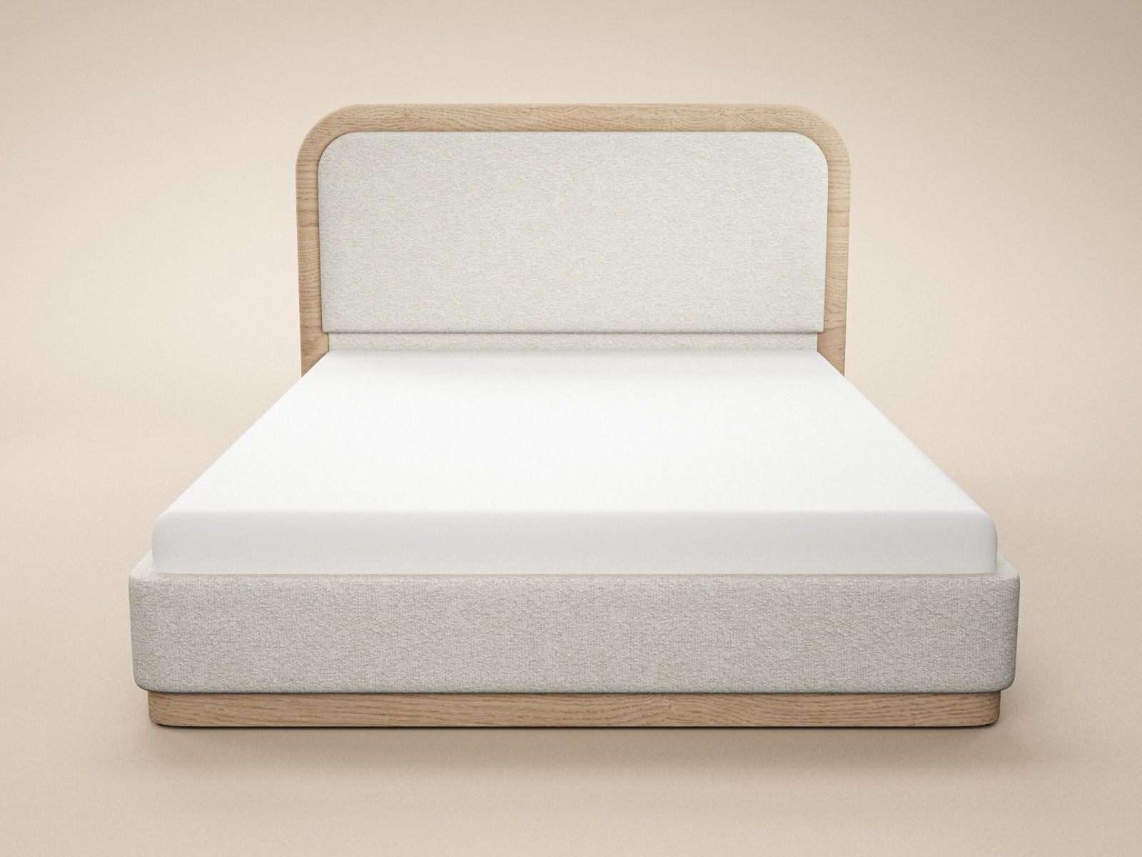 SOLACE+CO Gabriela Wooden Bed Frame Cream Chenille