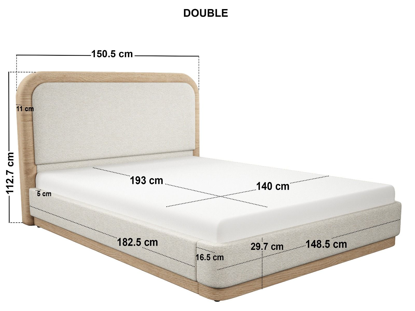SOLACE+CO Gabriela Wooden Bed Frame Cream Chenille