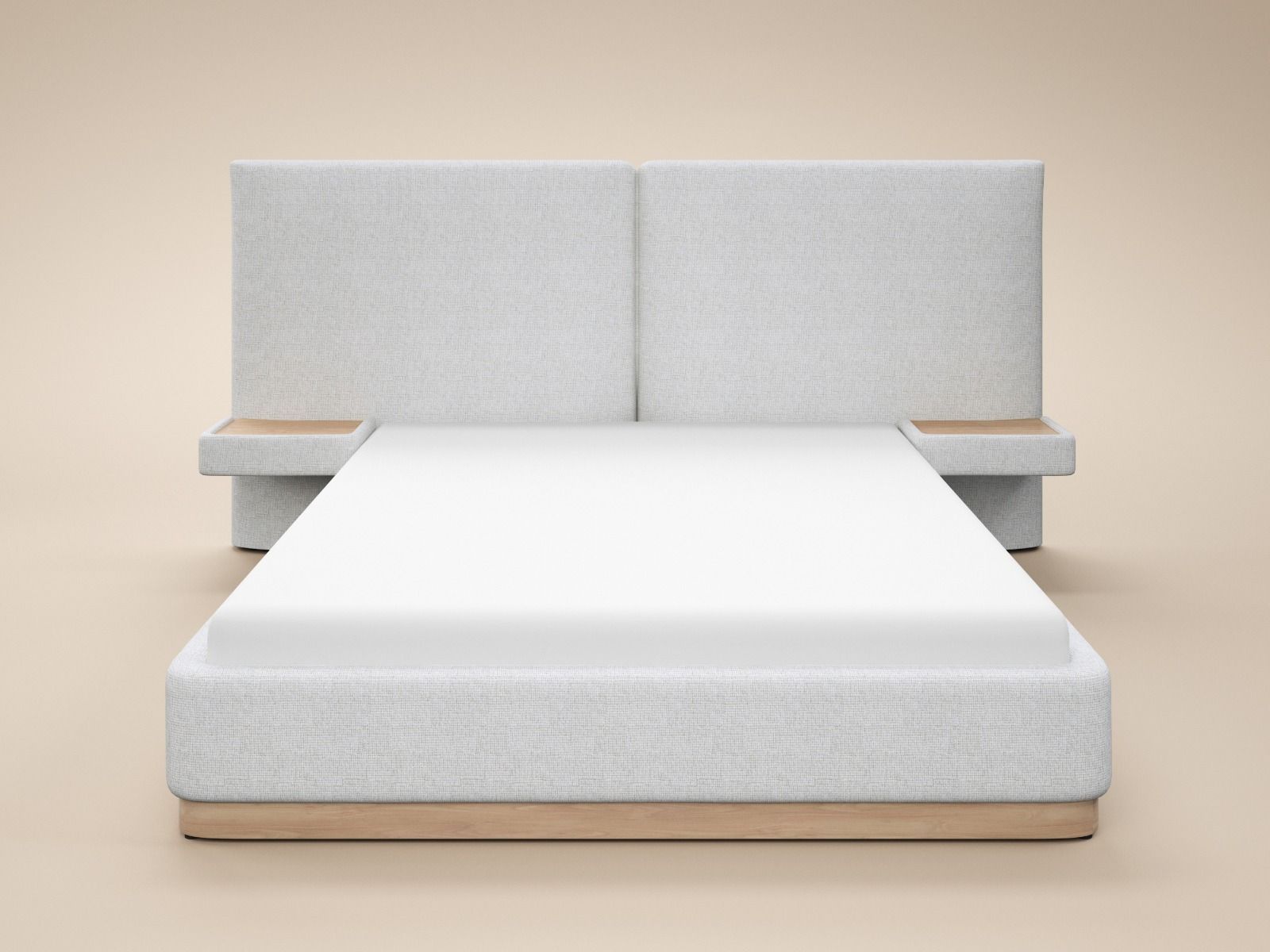 SOLACE+CO Vera Hotel Bed Frame with Integrated Bedside Tables Cream Chenille