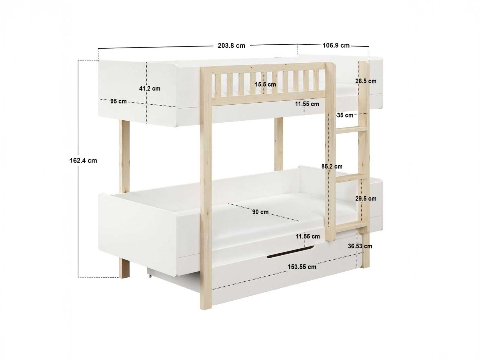 Noomi Kayla Bunk Bed with Storage White (FSC-Certified)