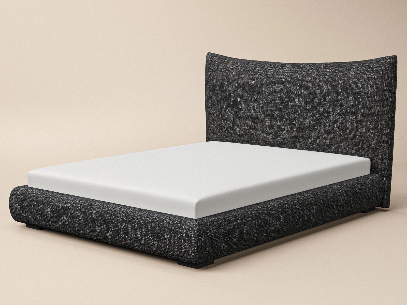 SOLACE+CO Miller Curved Headboard Bed Frame Black Chenille