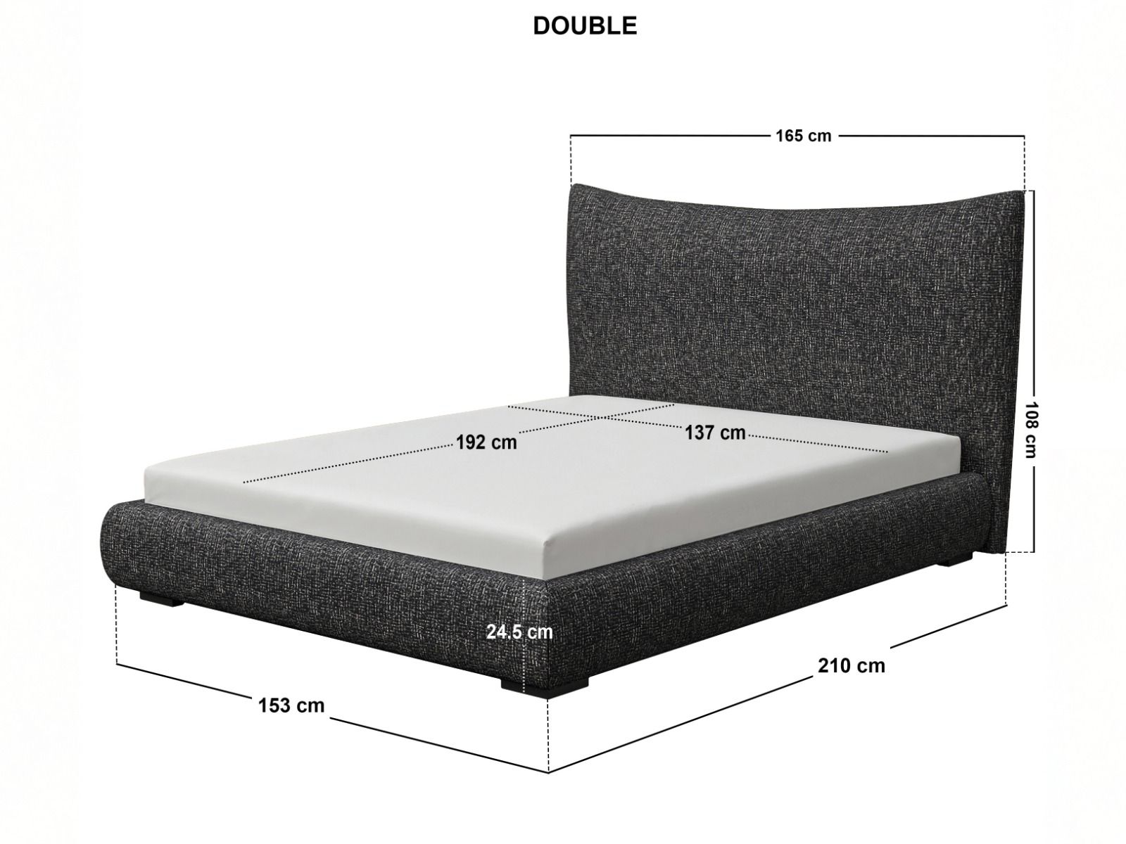 SOLACE+CO Miller Curved Headboard Bed Frame Black Chenille