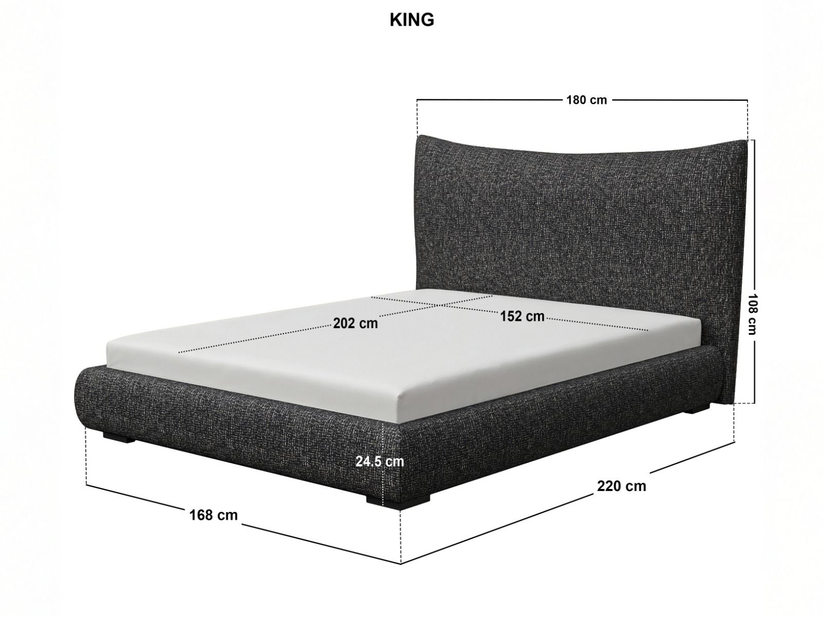 SOLACE+CO Miller Curved Headboard Bed Frame Black Chenille