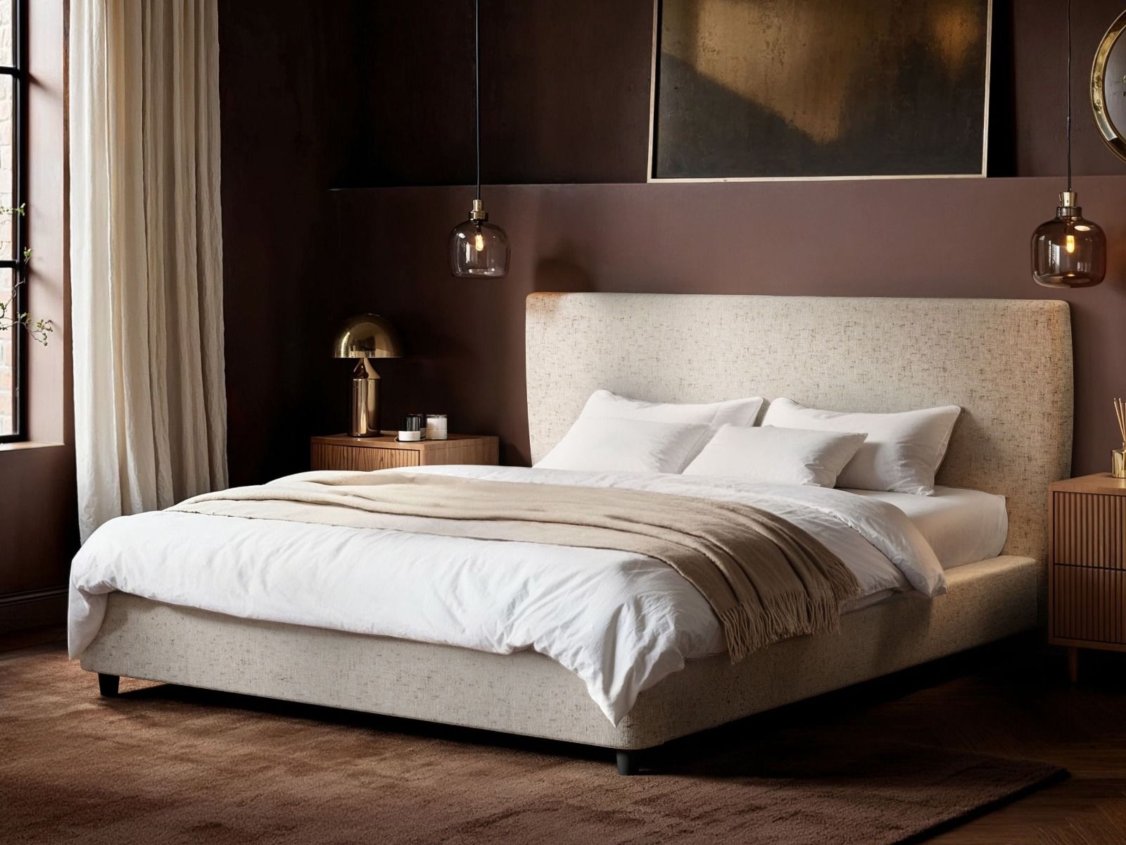 SOLACE+CO Luciana Upholstered Platform Bed Frame Cream Chenille