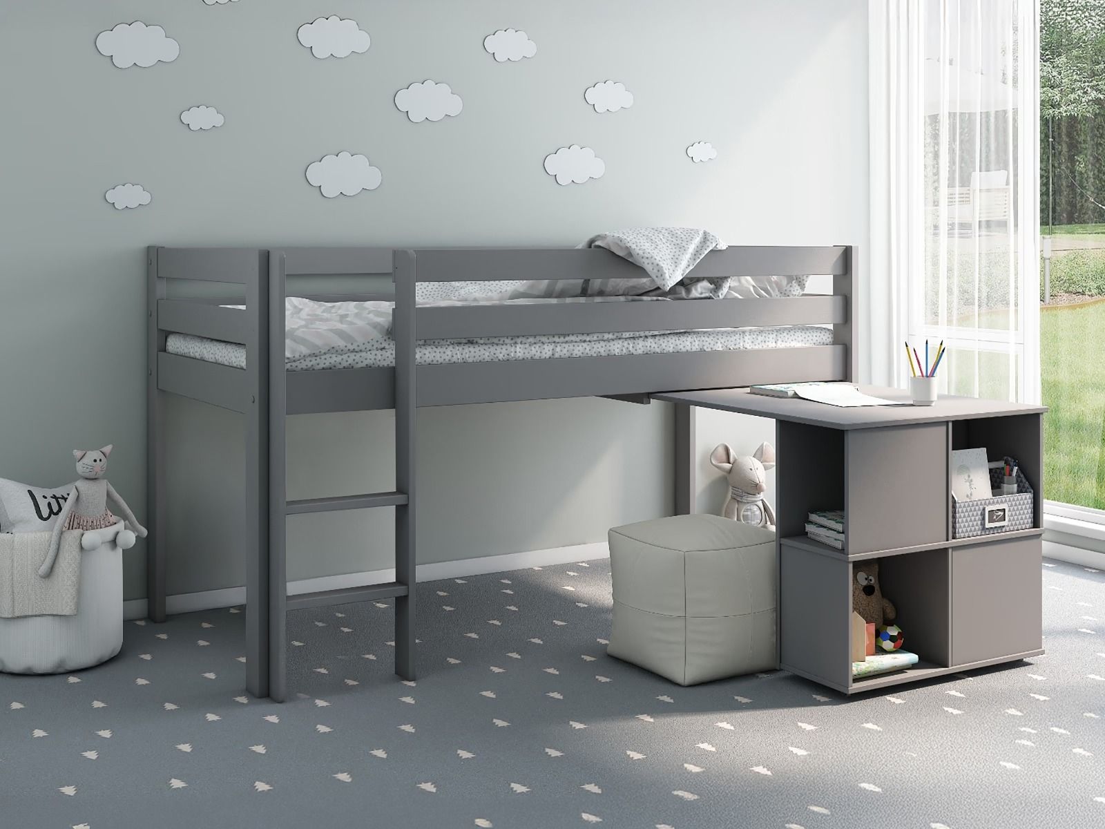 Noomi Nora Workstation Mid Sleeper Bed Solid Wood (FSC-Certified)