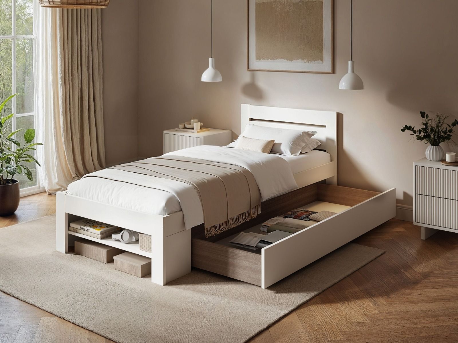 Noomi Pradis Single Storage Bed White (FSC-Certified)