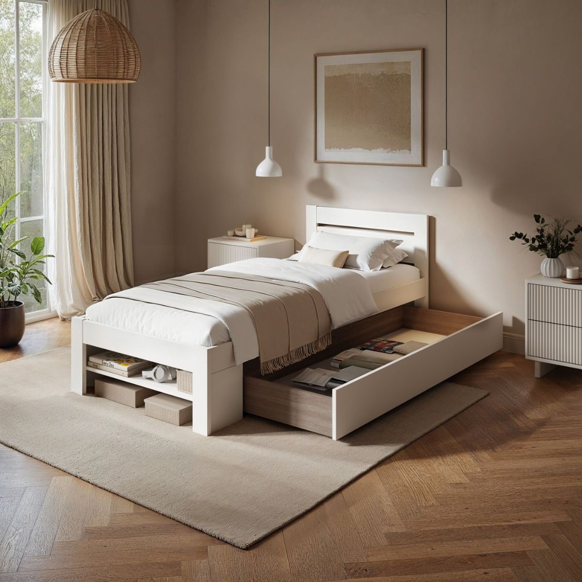 Noomi Pradis Single Storage Bed White (FSC-Certified)