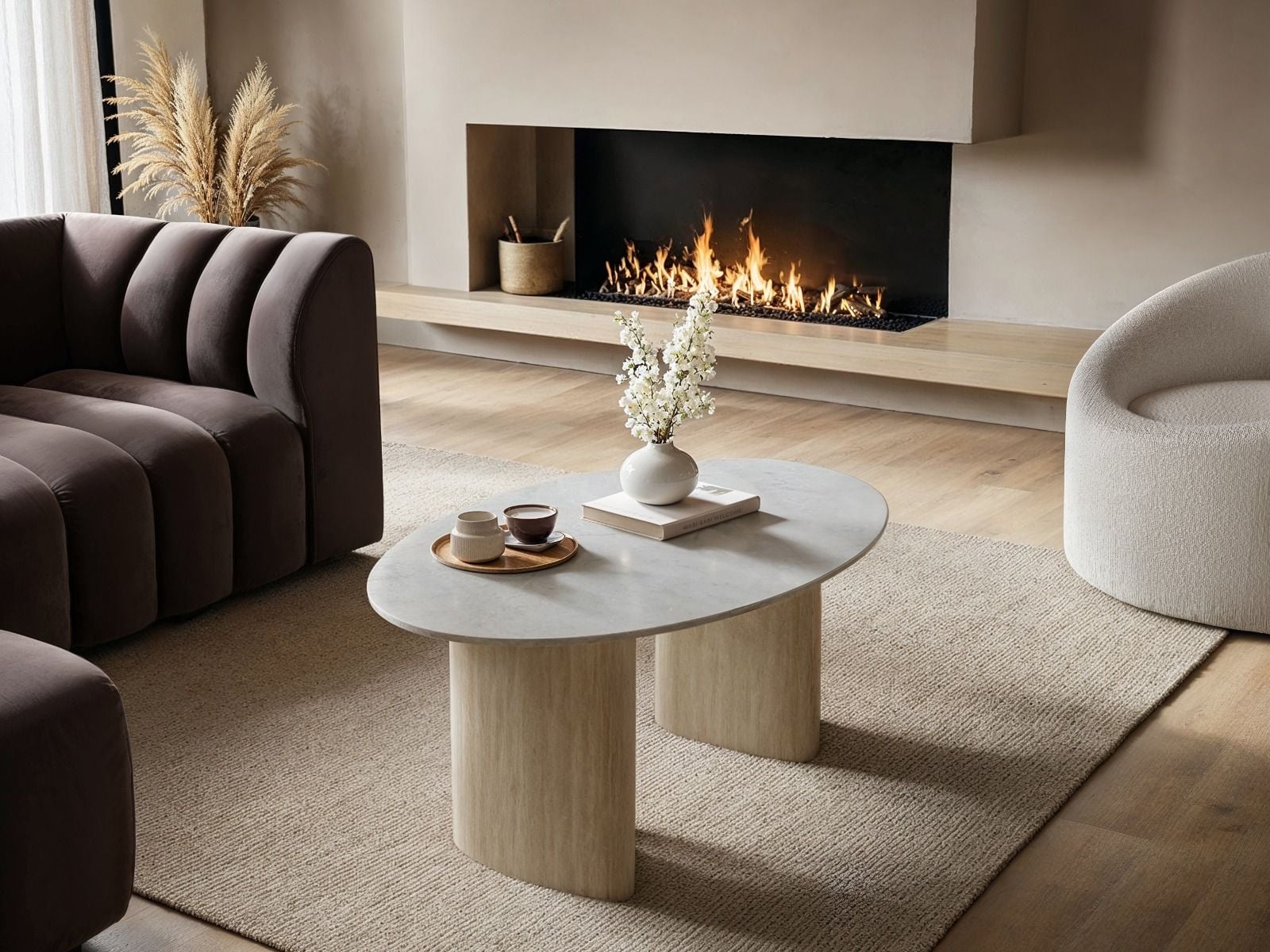 SOLACE+CO Elin Sintered Stone Effect Oval Coffee Table