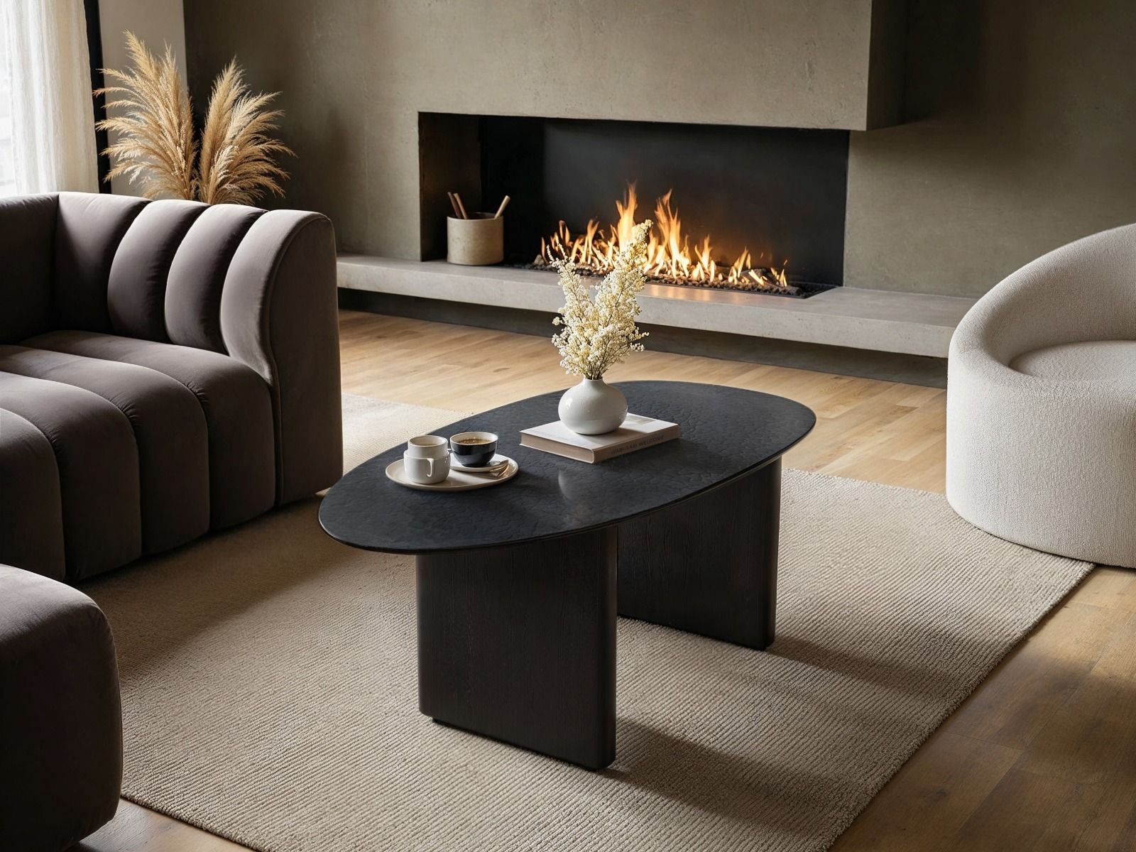 SOLACE+CO Emil Black Glass Oval Coffee Table