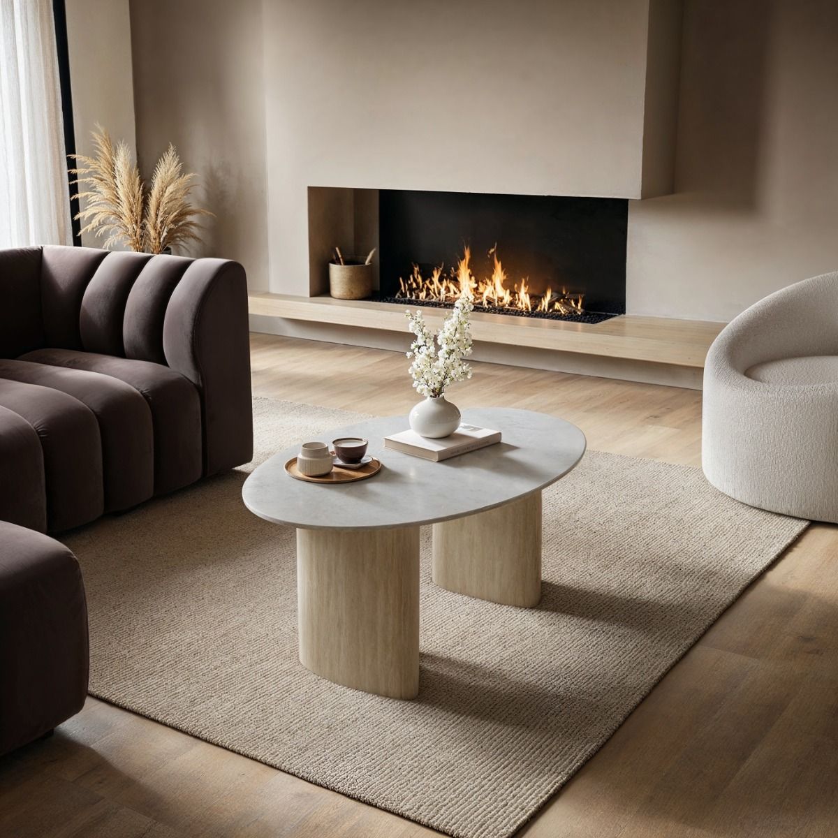 SOLACE+CO Elin Sintered Stone Effect Oval Coffee Table