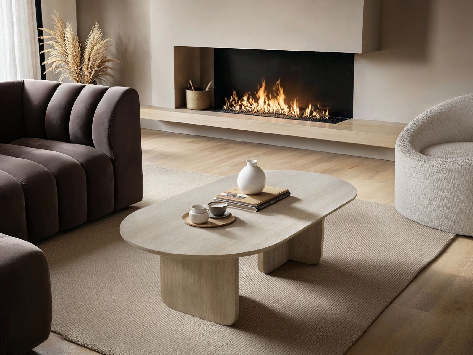 SOLACE+CO Aven Sintered Stone Effect Oval Coffee Table