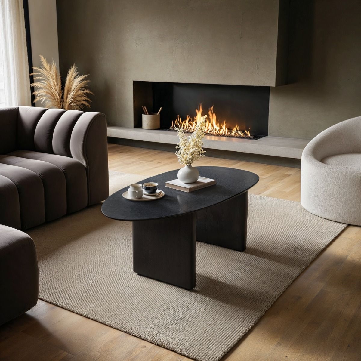 SOLACE+CO Emil Black Glass Oval Coffee Table