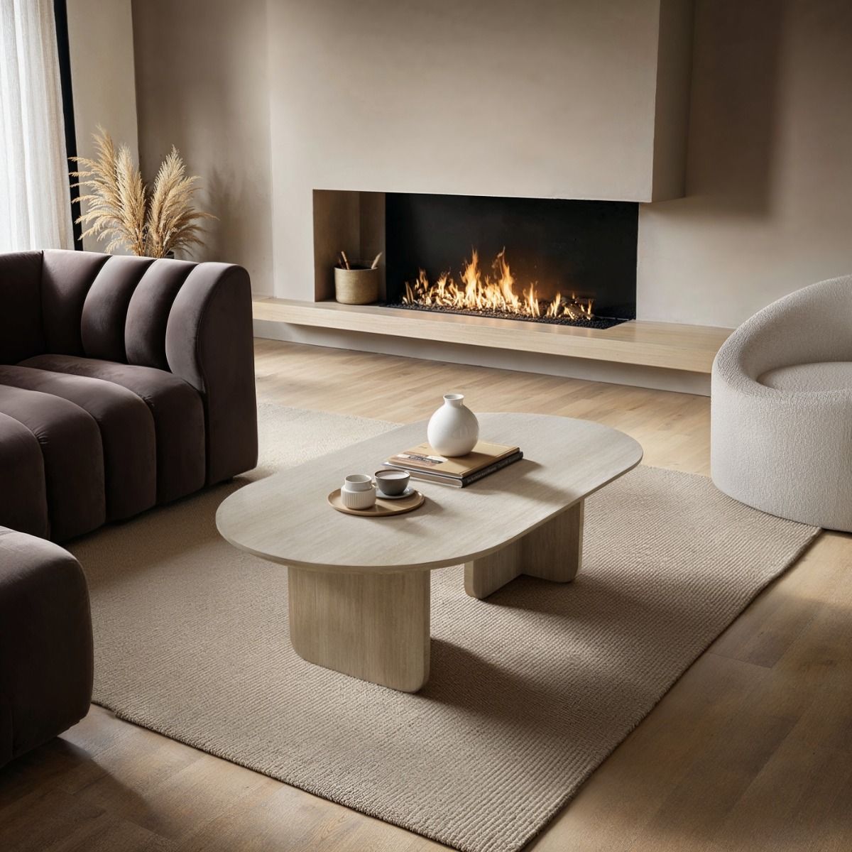 SOLACE+CO Aven Sintered Stone Effect Oval Coffee Table