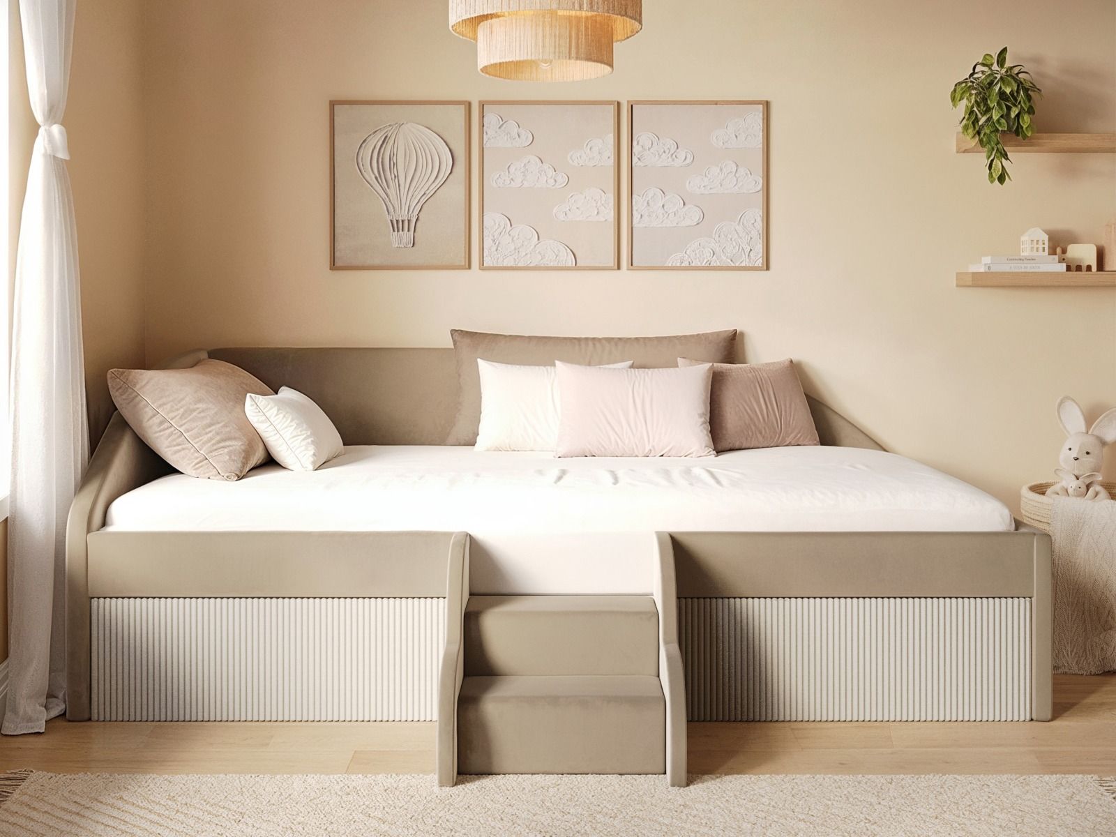 Flair Aviana Velvet Low Sleeper Bed with Beige Cord