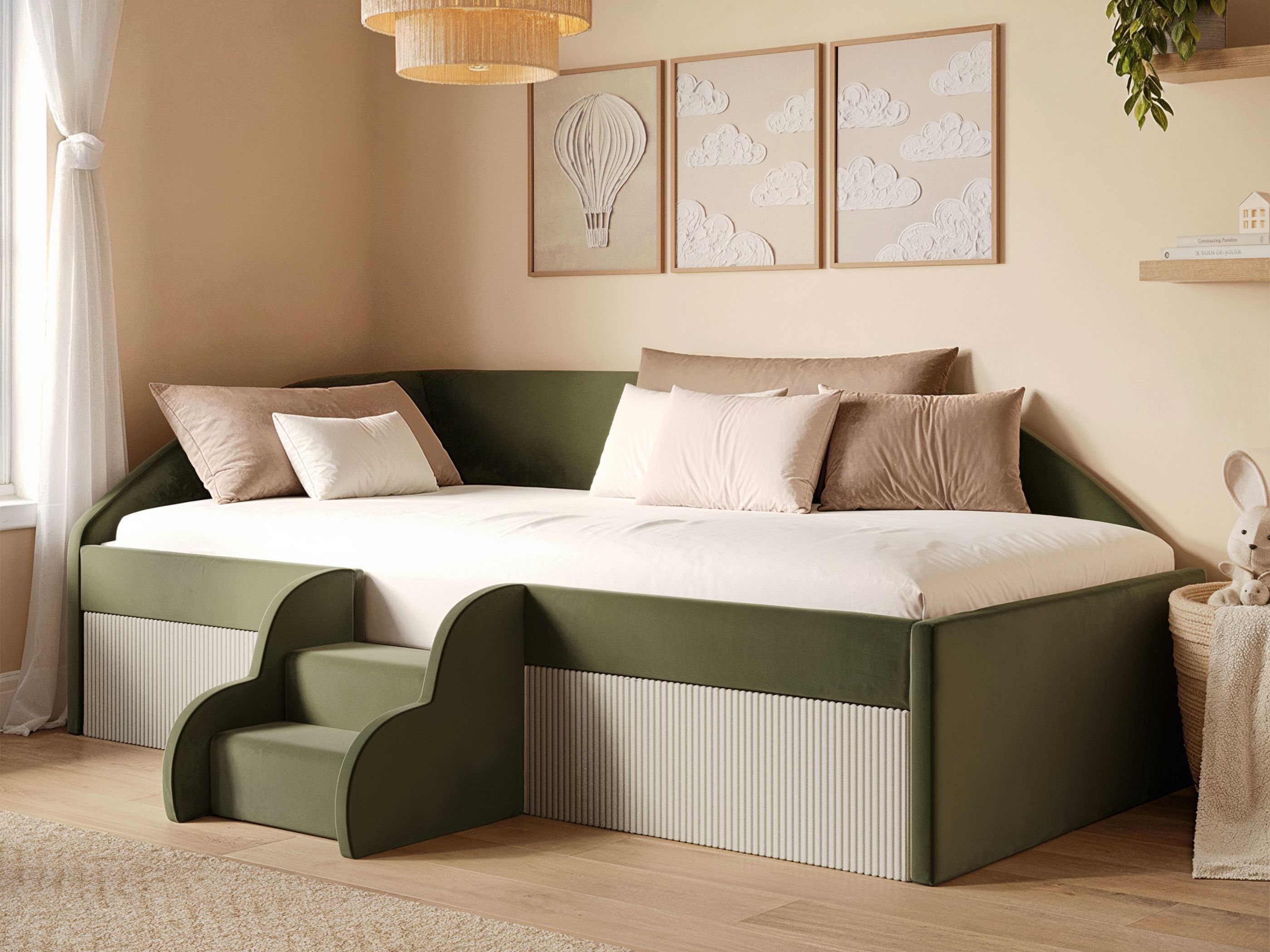 Flair Aviana Velvet Low Sleeper Bed with Beige Cord