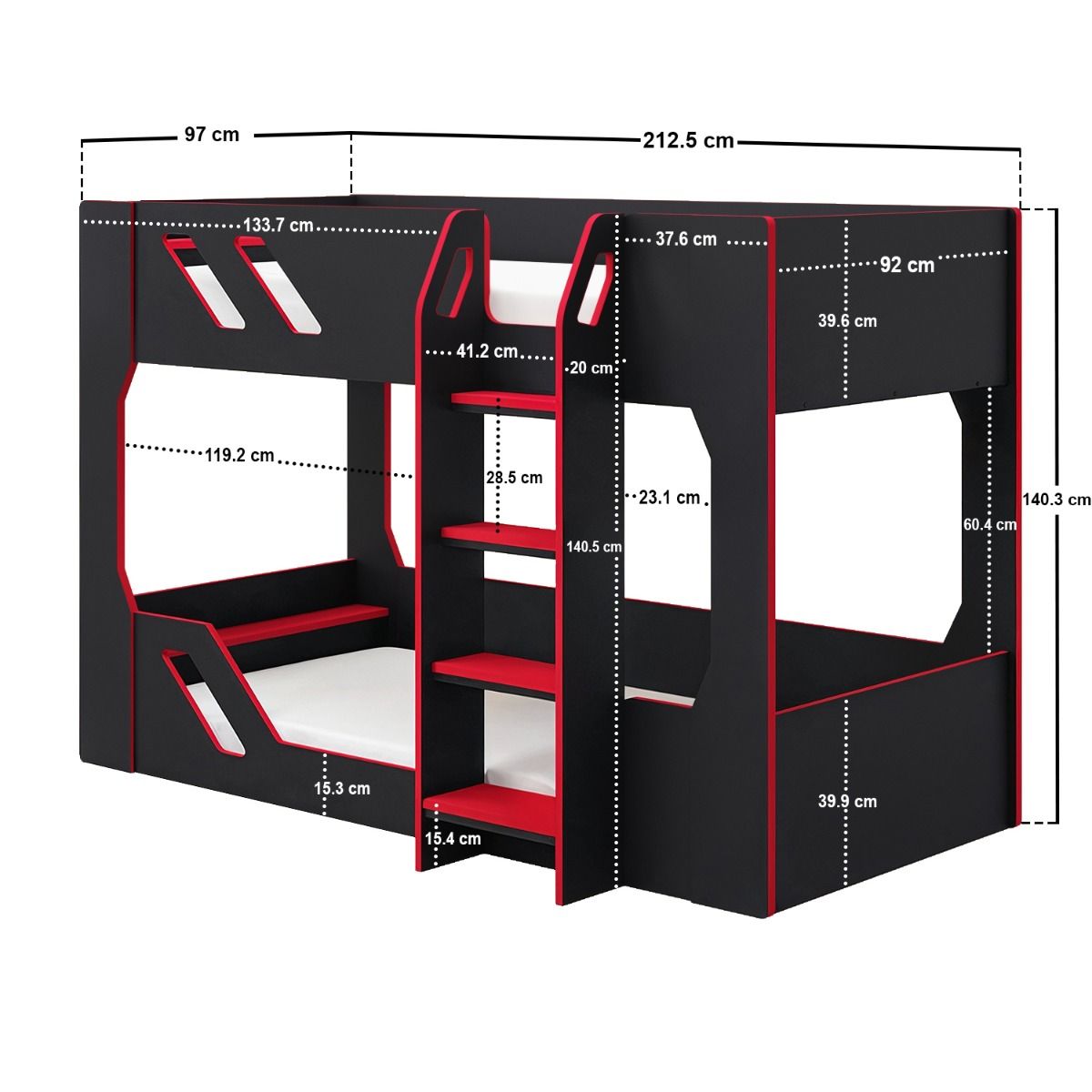 Recoil Shuttle Gaming Bunk Bed Black & Red