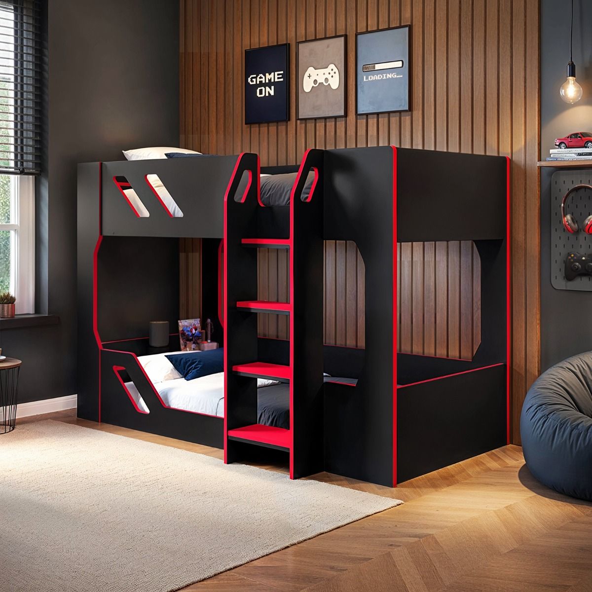 Recoil Shuttle Gaming Bunk Bed Black & Red