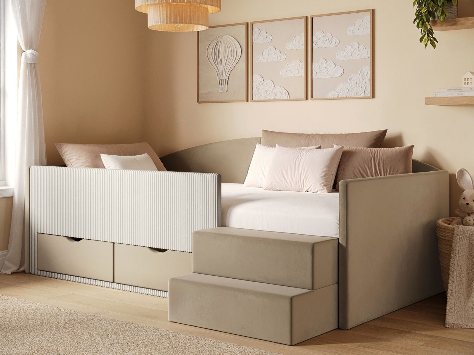 Flair Elisa Velvet Storage Low Sleeper Bed with Beige Cord