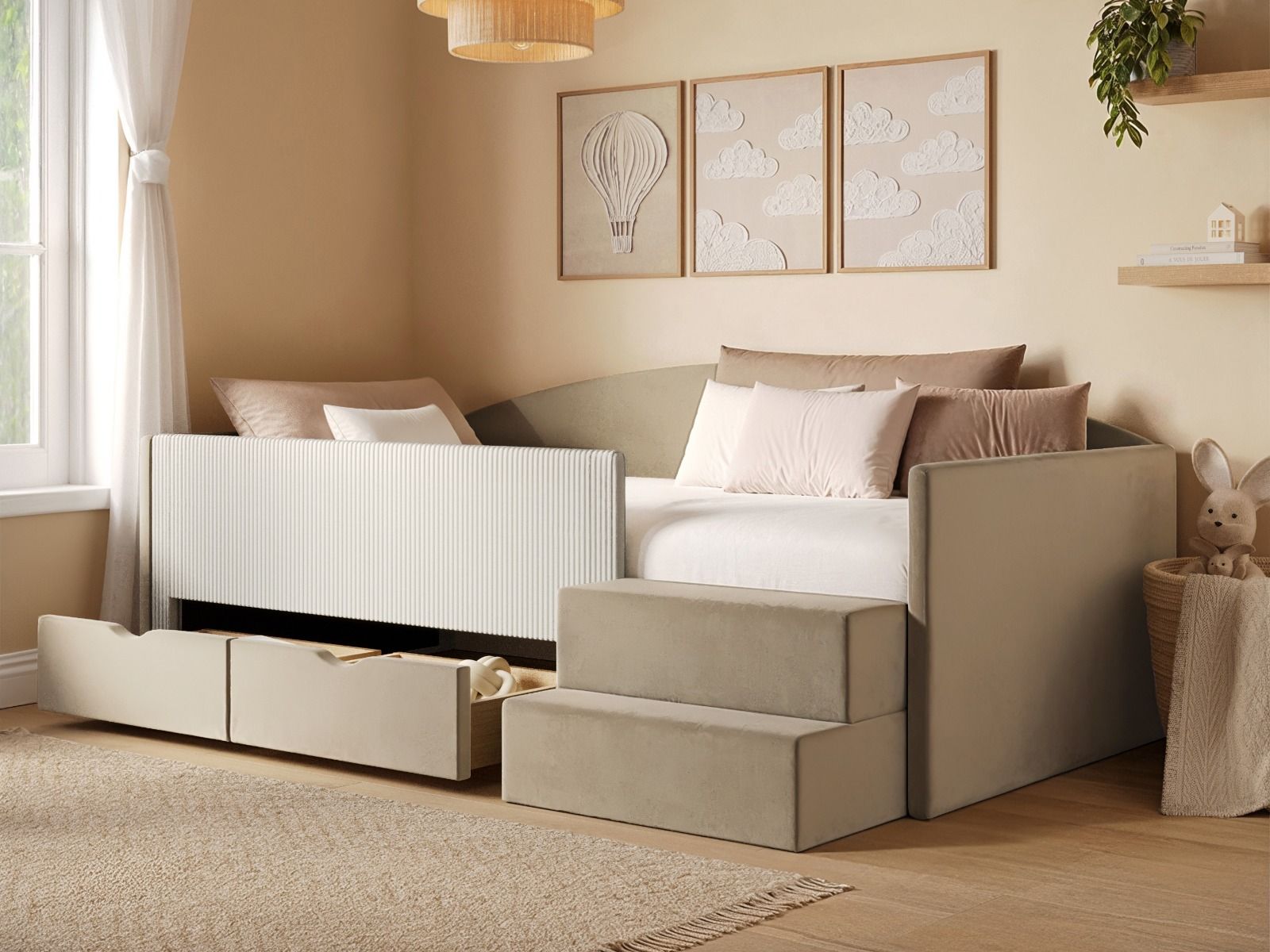 Flair Elisa Velvet Storage Low Sleeper Bed with Beige Cord