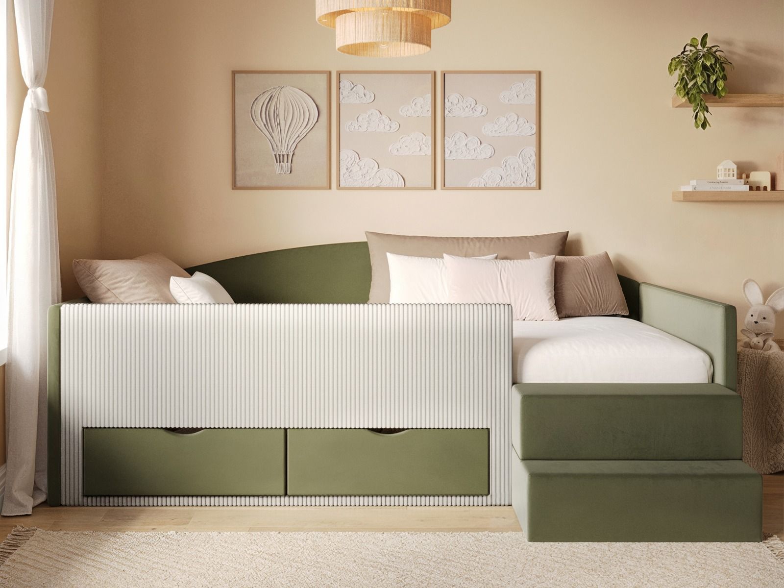 Flair Elisa Velvet Storage Low Sleeper Bed with Beige Cord