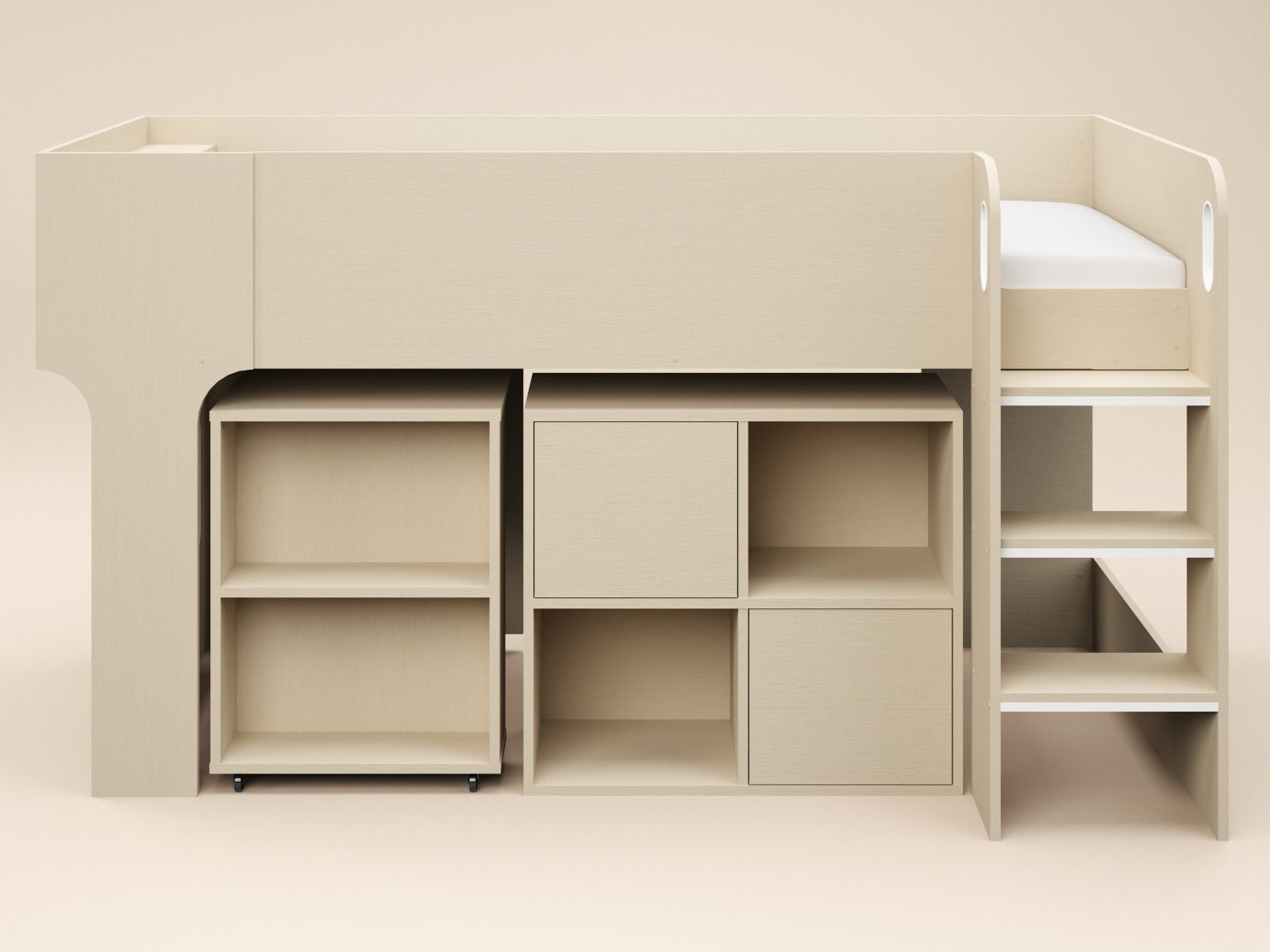 Flair Leo Mid Sleeper with Desk & Storage White Oak