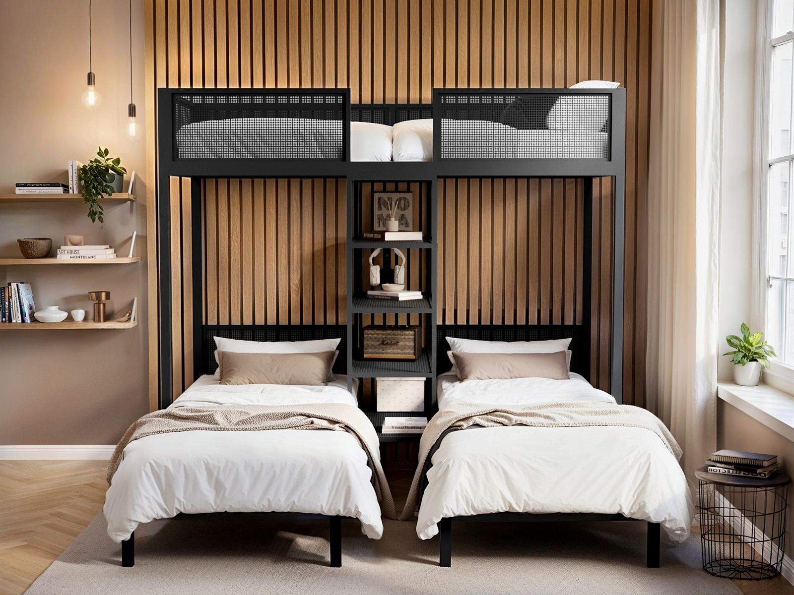Flair Axton Triple Bunk Bed with Shelves Black Metal
