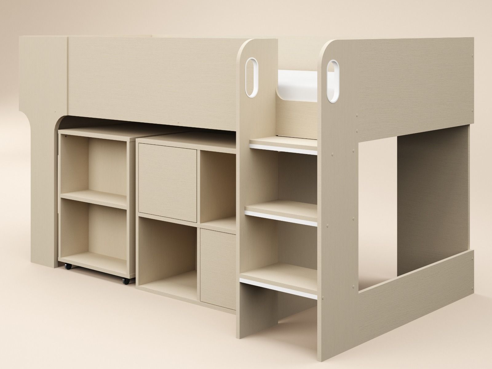 Flair Leo Mid Sleeper with Desk & Storage White Oak