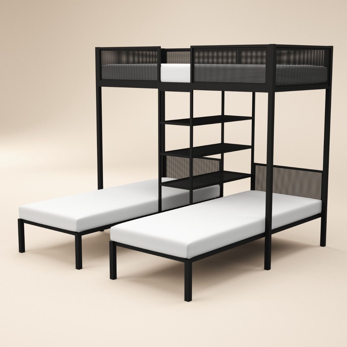 Flair Axton Triple Bunk Bed with Shelves Black Metal
