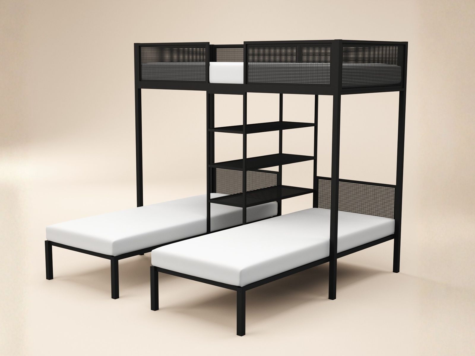 Flair Axton Triple Bunk Bed with Shelves Black Metal