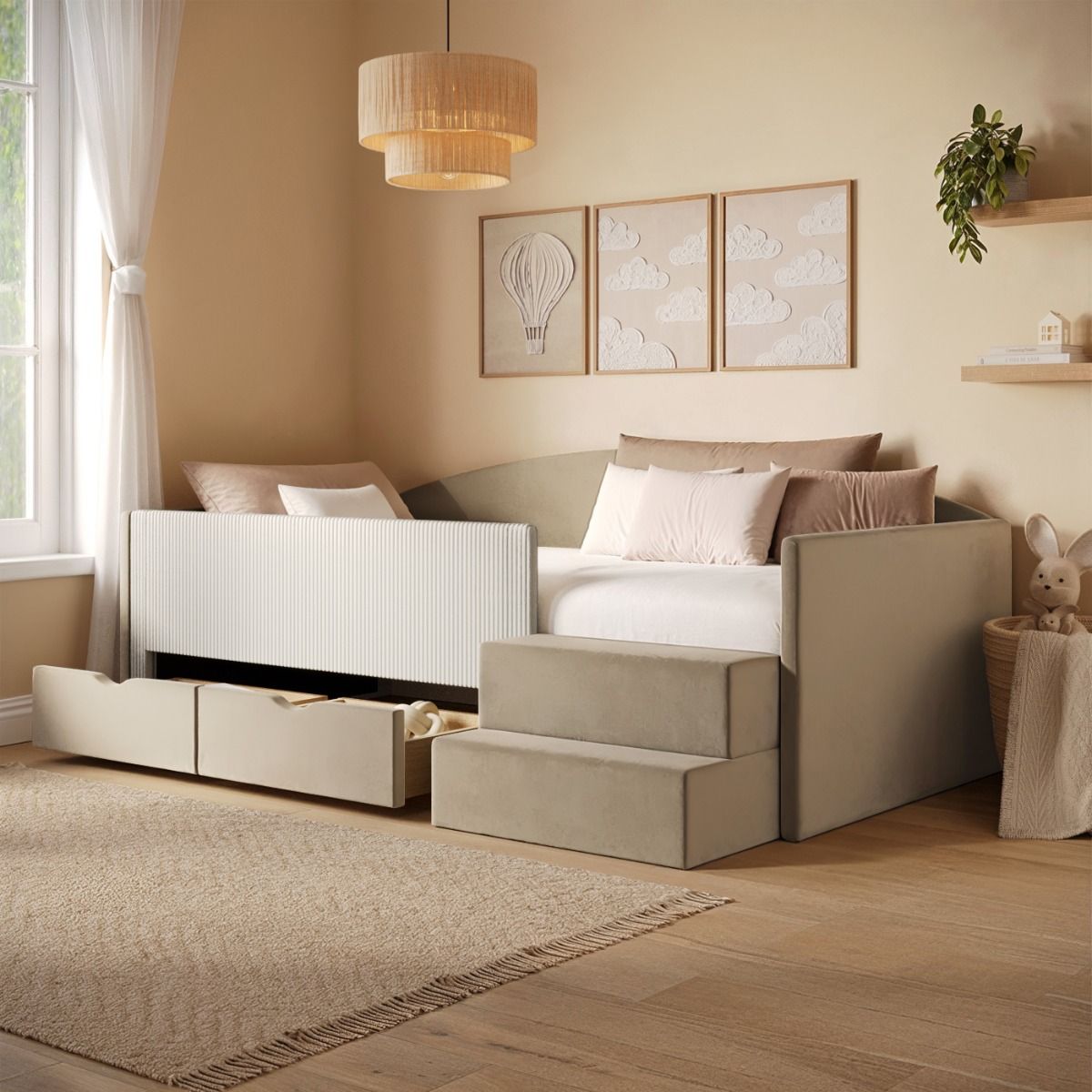Flair Elisa Velvet Storage Low Sleeper Bed with Beige Cord