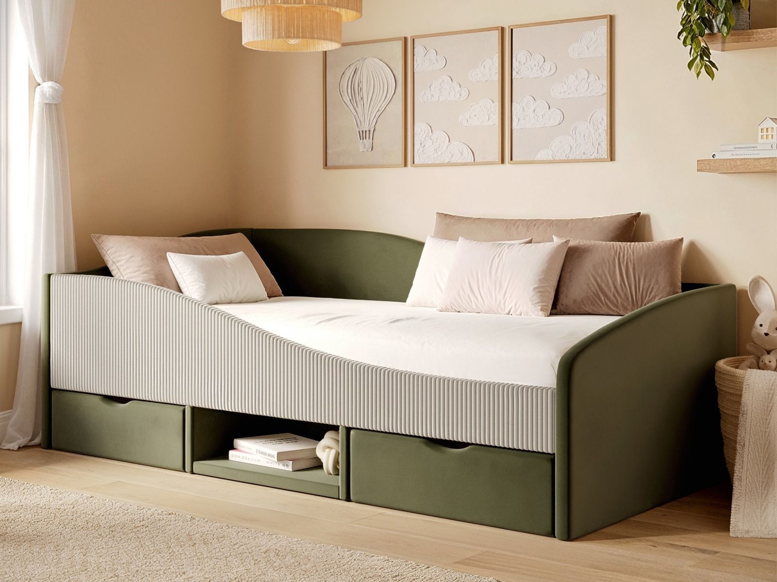 Flair Aubrey Velvet Storage Low Sleeper Bed with Beige Cord