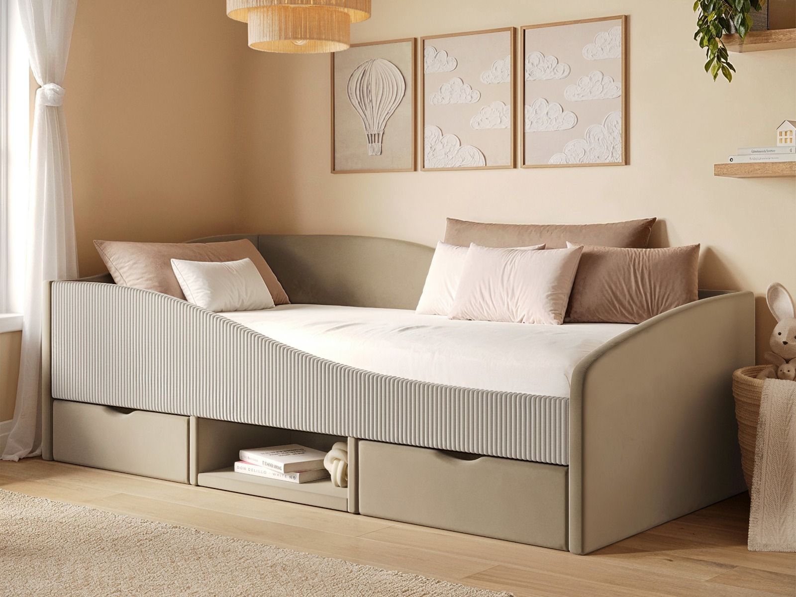 Flair Aubrey Velvet Storage Low Sleeper Bed with Beige Cord