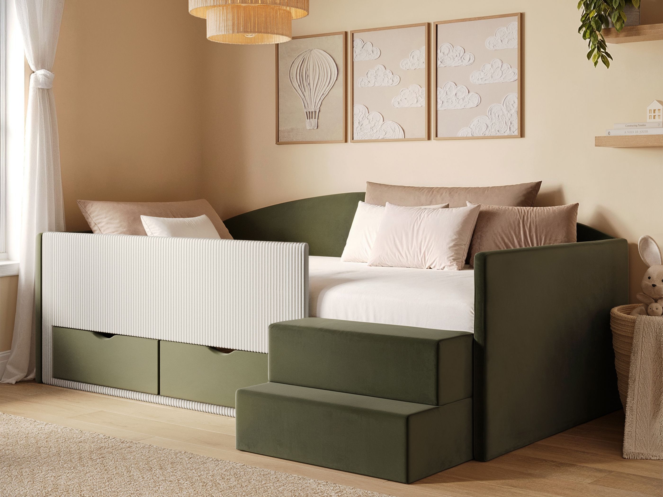 Flair Elisa Velvet Storage Low Sleeper Bed with Beige Cord