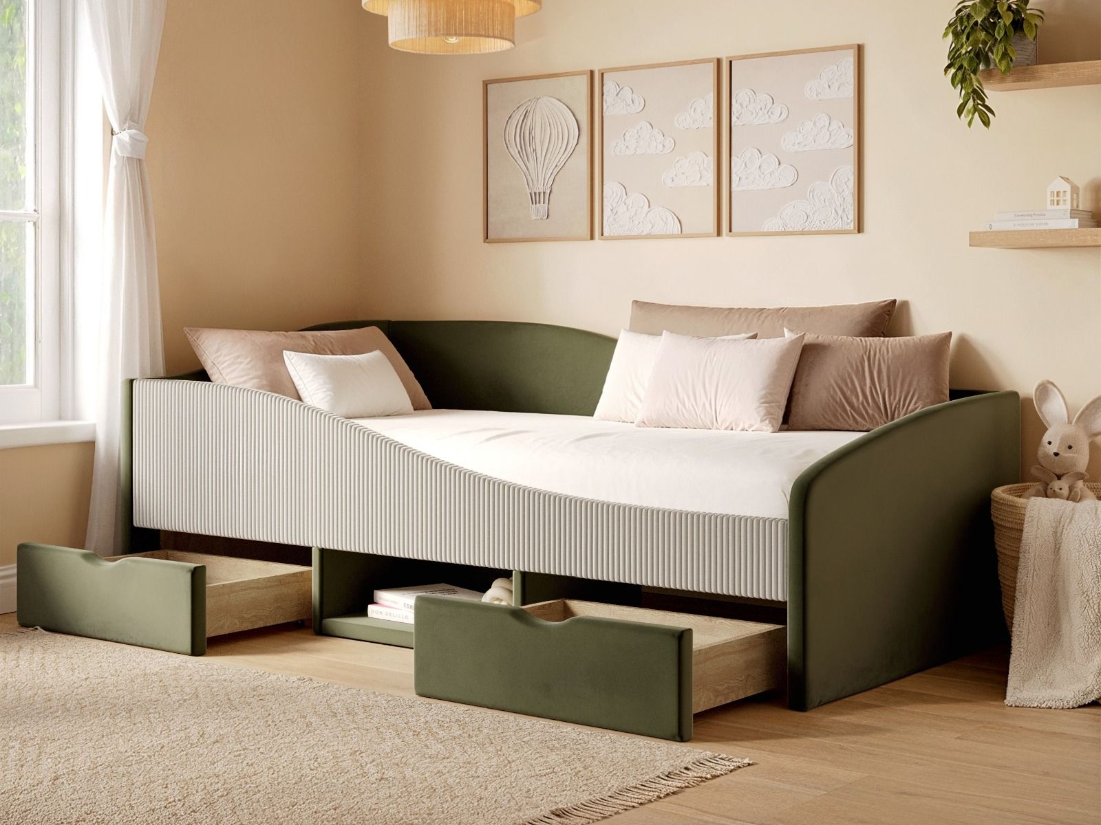 Flair Aubrey Velvet Storage Low Sleeper Bed with Beige Cord