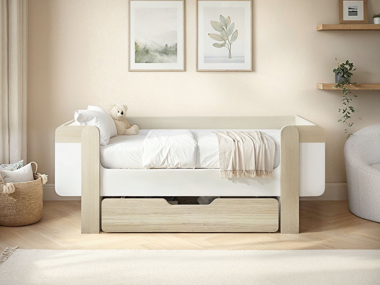 Flair Alfie Wooden Toddler Bed White & Oak
