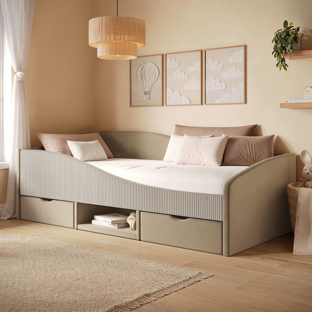Flair Aubrey Velvet Storage Low Sleeper Bed with Beige Cord